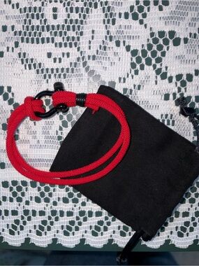 Elegant Red Rope Bracelet with Black Metal Clasp (8 1/2 inches)